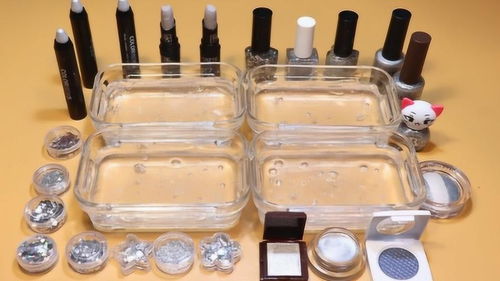 惡作劇史萊姆,4種不同顏色的化妝品指甲油,DIY制作無硼砂史萊姆